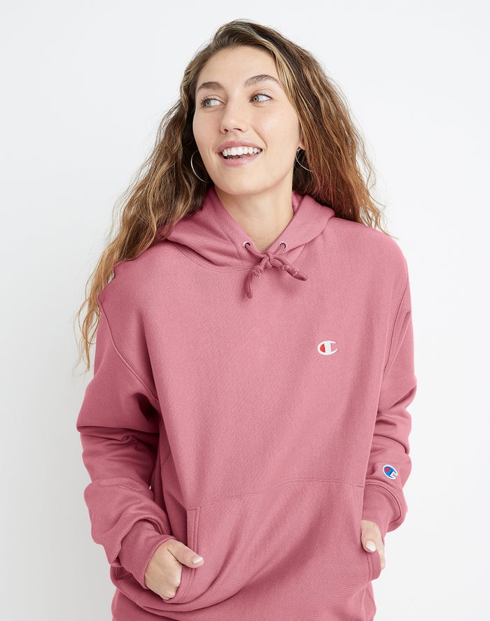 Champion Reverse Weave Boyfriend Kadın Kapşonlu Sweatshirt Pembe ( HUKCNX905 )